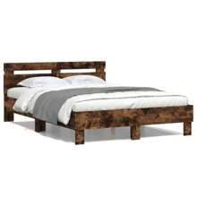Smoked Oak Bed Frame 120x200 Cm Modern Design No Mattress Included - Brown - View 4
