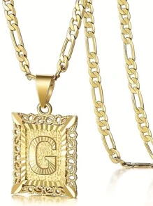 Collar colgante con inicial para mujeres y hombres, collar con monograma de letra mayúscula cuadrada, collar con cadena de con alfabeto de A a Z para mujeres y hombres