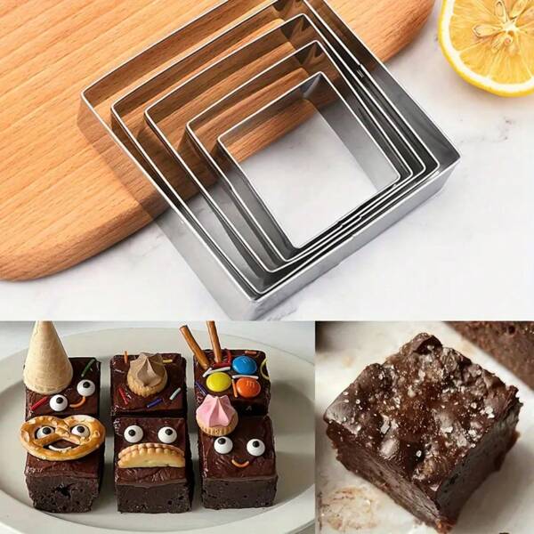 Conjunto de 5 cortadores de biscoitos quadrados, formas de cozimento de aço inoxidável para biscoitos, doces, artesanato de açúcar, decoração de bolo, utensílios de cozinha para assar, corte de massas de vários tamanhos