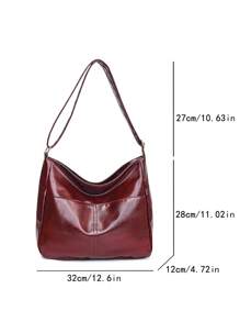 大容量女士单肩包，新款简约百搭高端斜挎包，旅行包，可折叠宽肩带通勤包，柔软超大容量包，手提包，四季皆宜，是送给朋友、购物、约会、商务旅行和办公的理想礼物。 - 酒紅色 - 查看 5