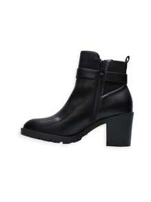 Fashionable Daily Wear Metal Buckle Chunky Heeled Ankle Boots - Hitam - View 4