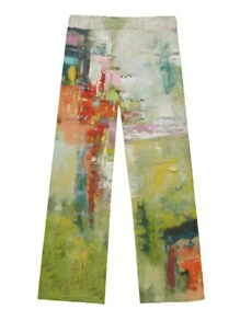 Men's Painting Pattern Printed Trousers Comfortable Elastic Waist Wide Leg Loose Casual Pants With Drawstring, For All-Season - Multicolor - View 2