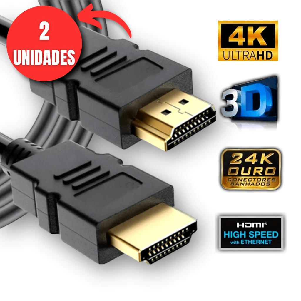 Kit With 2 Cables 4K Ultra HD 3D Shielded 2 Meters 2.0 Multipurpose - 黑色 - 查看 1