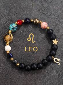12 星座手链 - 白羊座、金牛座、双子座、巨蟹座、狮子座、处女座、天秤座、天蝎座、射手座、摩羯座、水瓶座、双鱼座、女士/男士礼物、虎眼石串珠手链、友谊礼物、创意星球手链、圣诞节、新年、情人节节日礼物