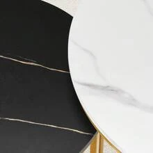 CLIPOP Round Nesting Coffee Table Set Of 2 For Living Room With Marble Effect, Stacking End Side Table With Golden Metal Frame, Sofa Tea Table For Small Space - White - View 9