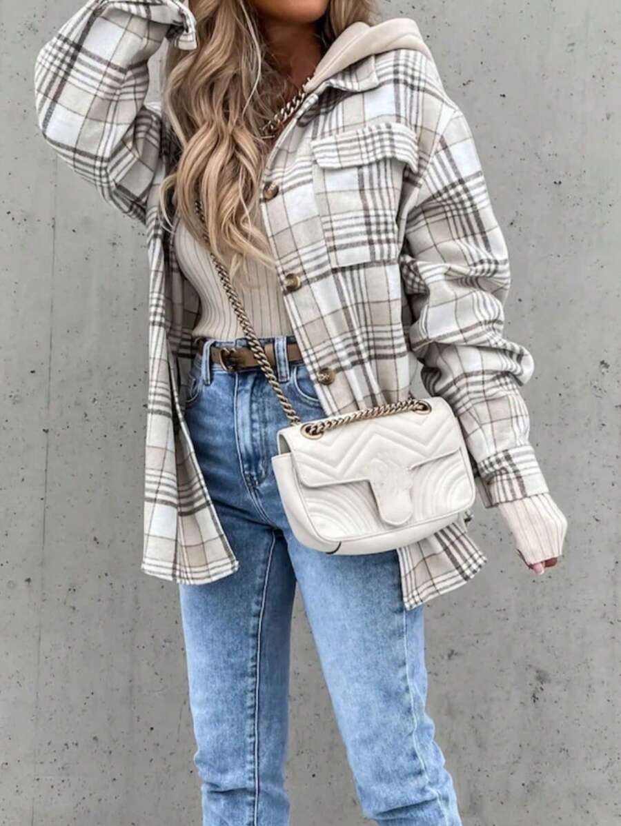 Women's Spring/Autumn Checkered Hooded Lightweight Jacket - Multicolor - View 1