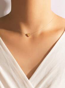 imoli 1pc Minimalist Iron Chain Heart Pendant Necklace, Versatile, Small Neck Accessory, Good Gift For Her Valentines,Mom,Mother,Mother's Day,Gift - 19026 Gold - View 5