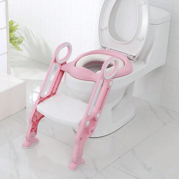Sedile WC per Bambini con Scale - Sedile WC per Bambini che Imparano, Comodo, Cuscinetti Antiscivolo con Maniglie, Cuscino e Paraspruzzi, Sgabello Pieghevole Regolabile in Altezza