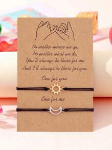 Goodwaro 2pcs Creative Metal Sun & Moon Handmade Couple Bracelets, Suitable For Girlfriends, Best Friends, Sisters, Daily Wear, Comes With Card Packaging - Black - View 15