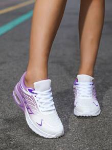 女士彩色渐变系带缓震运动鞋，舒适透气减震户外跑鞋，适合户外运动、慢跑、健身和散步。圣诞节、新年、情人节节日礼物 - 紫色 - 查看 2