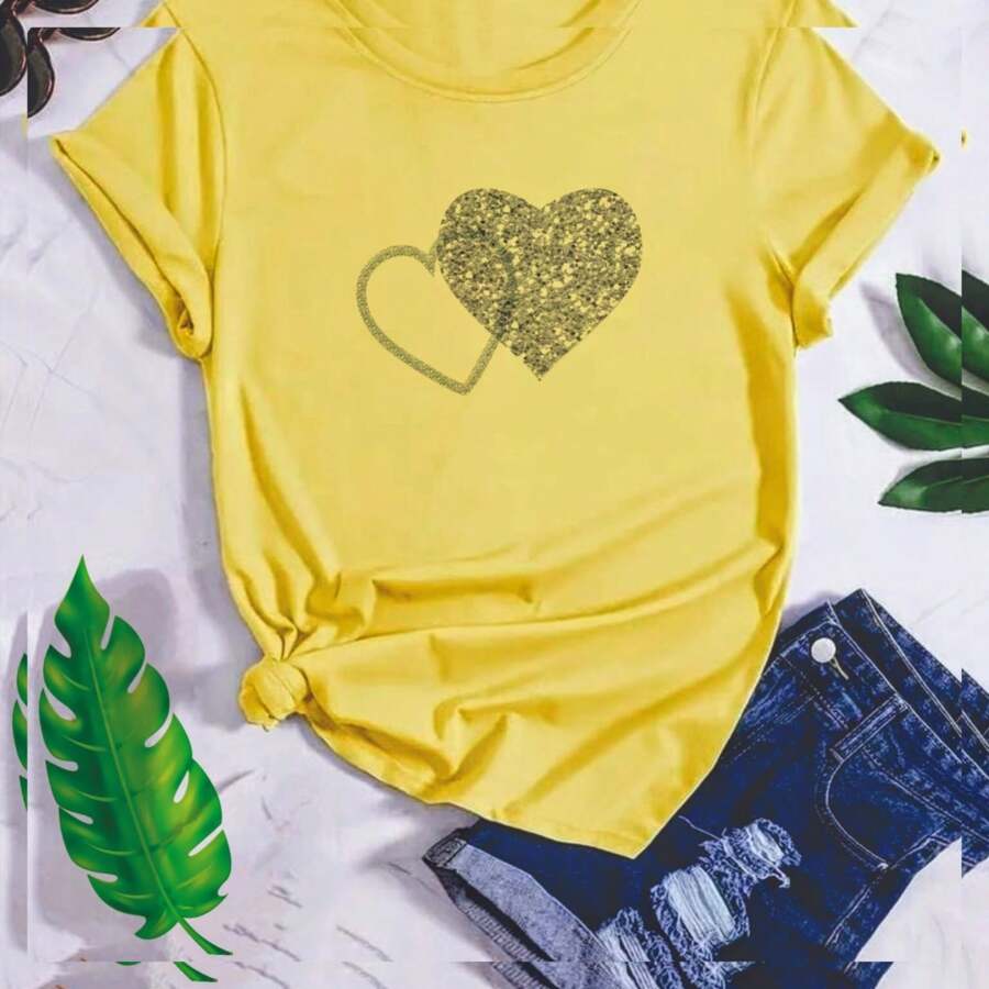 T-Shirt, Baby Look Blusinha Temas Festivos, Réveillon, Coração Copa do Mundo Brasil - BABY LOOK AMARELA - Visão 1