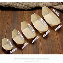 50 piezas Bandeja de barco de madera desechable, mini plato de comida, bandeja de sushi de hoja, bol de madera, para catering y uso doméstico, cocina, regalo de Navidad