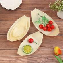 50 piezas Bandeja de barco de madera desechable, mini plato de comida, bandeja de sushi de hoja, bol de madera, para catering y uso doméstico, cocina, regalo de Navidad