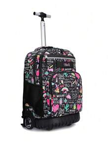 Tilami Kids Fashion Rolling Backpack, 19 Inch Laptop Backpack, Plane Bag, Luggage, School Supplies, Durable With Waterproof Material, Shoulder Drop, Concealed Pockets And Wheel Cover, Big Storage Capacity, Great For Boys And Girls School, College, Vacation, Trip Use, Travel Bag With Wheels, Many Styles Likeice Cream, Leaf, Waves, Geometric Patterns, Best Christmas Gifts For Kids, Free Shipping And Hot