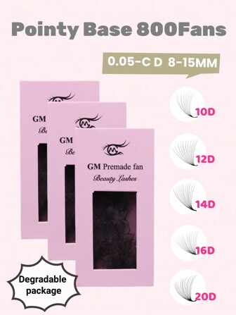 1 Box 800Fans 10D/12D/14D/16D/20D Premade Loose Fan Lashes Extension 0.05mm C Curl Pointy Base Volume Premade Fans Eyelash Extension Lash Clusters,Eye Lash Clusters,Individual Eyelashes,Lashes,Fake Lashes