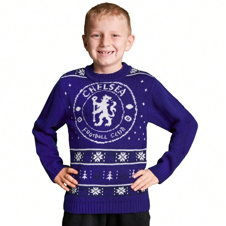 Chelsea F.C. Christmas Jumper Warm Cosy Football Xmas Gift - Blue - View 1