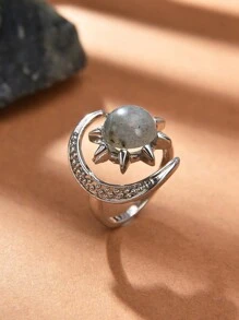 1 pieza Anillo abierto con estrella y luna de cristal y piedra natural, adecuado para uso diario por hombres y mujeres - Multicolor - Ver 11