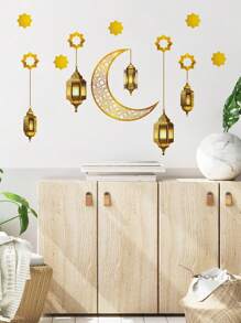 1pc Rama Decorations Decorative Sticker Wall Sticker, Moon Star Pattern Self-Adhesive Sticker, Waterproof And Removable PVC Living Room Bedroom Decorative Wall Sticker Rama Rama,Stickers,Wall Decal, Vinyl Decal For Home Decorations,Spring Decoration Items Refresh Your Home,Rama Decoration Stickers E-I-D - Multicolor - View 2