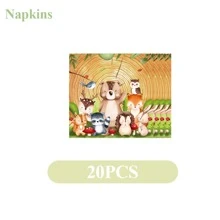 10/20 szt. Drewniane ziarna leśne zwierzęta tematyczne kreskówka jesień/zima małe zwierzę wzór zestaw zastawy stołowej na imprezę, zawiera 7-calowe/9-calowe jednorazowe talerze papierowe, serwetki imprezowe, kubki imprezowe, odpowiednie na przyjęcie urodzinowe, spotkania rodzinne, noc ogniska, piknik na świeżym powietrzu