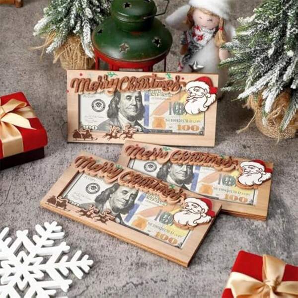 Christmas Wallet, Christmas Party Cash Holder, Christmas Gift, Suitable For University Friends Party, Christmas Box, Christmas Party Small Gifts, Christmas Wooden Money Decoration, Holiday Essentials