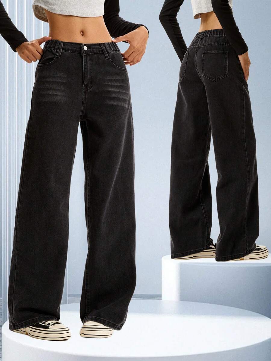 Girl Jet Black Denim Side Pocket Straight Jeans
