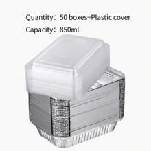 20/50 件一次性铝箔烤盘，8.4 英寸 * 5.6 英寸 * 1.7 英寸，带盖，耐用，适合烘焙、烹饪、露营、旅行 - 銀色 - 查看 14