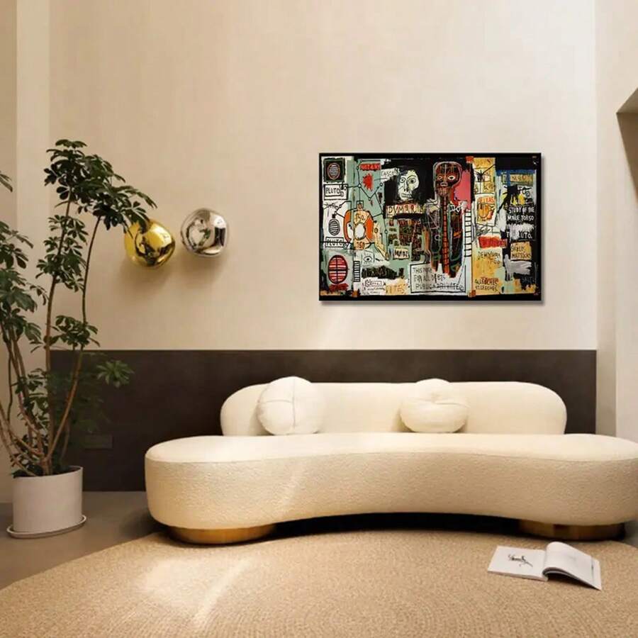 1Piece Wooden Framed Canvas Painting Basquiat Notary Very Suitable For Office Corridor Home Living Room Decoration Suspensibility