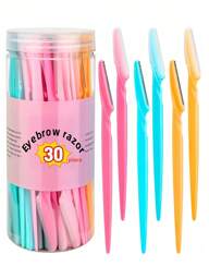 30-delars set med ögonbrynstrimmer, ögonbrynstrimmer, trimmer med långt handtag, ögonbrynstrimmer, skönhetsverktyg, används för att forma och trimma ögonbryn, exfolierande och exfolierande verktyg, rakhyvlar, precisionsexfolierande verktyg, ögonbrynstrimmer, rakblad för ansiktet och halsen