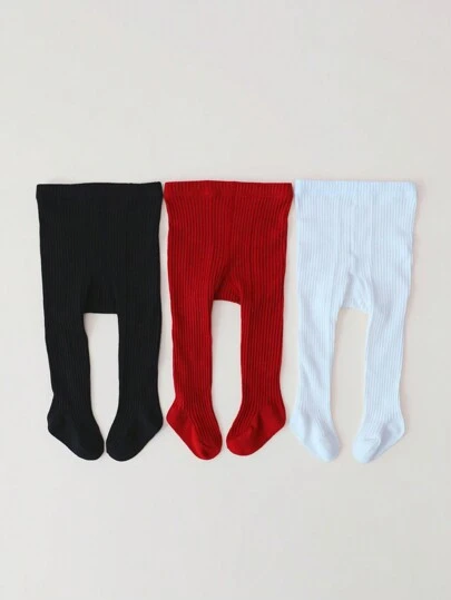 3 双儿童女孩纯色连裤袜，简约风格，适合日常穿着