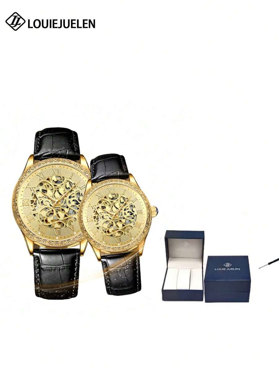 JUELEN Couple Series Mechanical Wrist Watch, Fashionable Minimalist Luxury Full Automatic Mechanical Watch - Gold - View 1