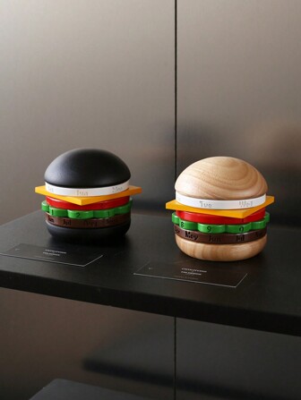 CMYD Studio 1 件手工制作的木制旋转汉堡设计日历，斯堪的纳维亚风格万年历，装饰性桌面配件，适合作为节日礼物、办公桌装饰、情人节礼物