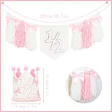 1/2 Birthday High Chair Banner With Bow, 1/2 Crown Hat With Bow, Pink & White Tassel Floral Wreath, 1/2 Year Old Birthday Party Decoration, Bow Birthday Decoration, Pink Themed Birthday Party Decoration - 1/2 Bow - View 3