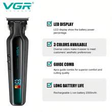 VGR Hair Clipper Electric Digital Display Trimmer Three Colors Available Portable Hair Clipper Long Time Use Cordless Clipper Finishing Barber Hair Clipper V-930
