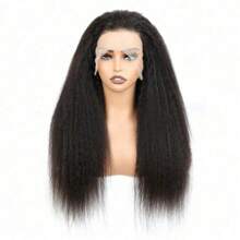 Kinky Straight Wig 360 Lace Closure Wigs Human Hair Yaki Straight Wig Lace Closure Wig Brazilian Human Hair Wigs For Women 180% Density Wig Natural Color (20inch, Kinky Straight Wig) - Natural & Black - View 3