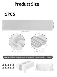 5pcs Satin Table Runner, 12 X 108 Inch, Wedding Decorative Tablecloth, Suitable For Wedding, Party, Birthday, Valentine's Day Table Decor, Can Be Tied Into Bows For Chair Covers