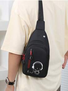 SHILAN 男士多功能反光胸包，新款时尚单肩休闲包，卡通图案。男士胸包男士侧包挎包流浪包腰包圣诞节假期感恩节男士礼物趣味礼物度假男友礼物大容量多功能户外便携时尚休闲学生笔记本电脑徒步旅行爸爸礼物旅行必需品节日必需品腰包夏季返校 - 彩色 - 查看 5