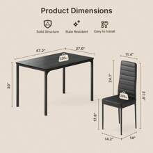 5 Pieces Dining Table Set For 4, New Year Kitchen Table Set With 4 Upholstered PU Leather Chairs For Dining Room, Living Room, Apartment, Small Space - Black - View 4