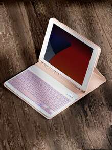 Neue RGB hinterleuchtete Tastatur und Schreibtisch-Ablage, aufgerüstete beleuchtete Tastatur, kompatibel mit Samsung, iPad, MatePad, mit abnehmbarer kabelloser Bluetooth Tastatur und Stifthalter Schutzhülle