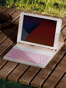 Neue RGB hinterleuchtete Tastatur und Schreibtisch-Ablage, aufgerüstete beleuchtete Tastatur, kompatibel mit Samsung, iPad, MatePad, mit abnehmbarer kabelloser Bluetooth Tastatur und Stifthalter Schutzhülle