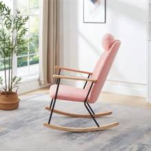 Anwick Adjustable Headrest Pillow Rocking Chair, Technical Leather Upholstered Glider Rocker With High Backrest, Modern Rocking Accent Chairs Comfy Side Chair For Nursery, Bedroom, Living Room - Pink - View 8