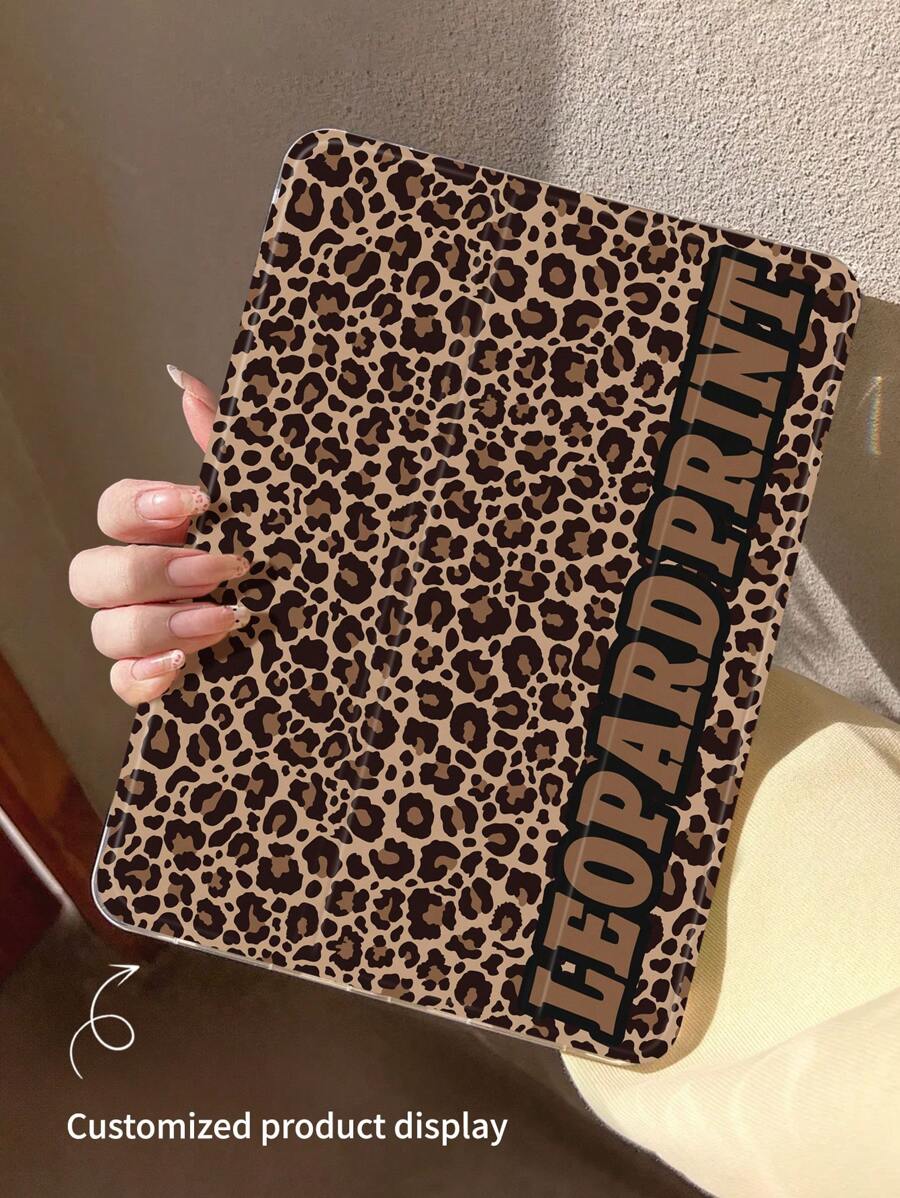 1pc Transparent Pencil Slot Tri-Fold Leopard Print Painted Tablet Case, Customizable Text, Suitable For IPad Mini4/Mini5/Mini6/Air/Air2/9.7/10.2/10.5/Air4/Air5/10.9/Pro 11-Inch/10th Gen/IPad Air 11-In.(M2)-2024, Galaxy Tab A8 10.5 Inch 2022, Clear Color Printing, TPU Soft Edge Protection, Built-In Pencil Slot, Tri-Fold Stand, Magnetic Sleep/Wake, Simple Personalized Creative Brand Tablet Case. Product Does Not Include Stylus. Note: The Final Font Style Is Subject To The Effect Diagram. - Multicolor - View 1
