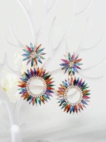 1pc Elegant Ditsy Floral Zinc Alloy Colorful Daisy Design Bohemian Dangle Earrings, Suitable For All Seasons
