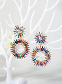 1pc Elegant Ditsy Floral Zinc Alloy Colorful Daisy Design Bohemian Dangle Earrings, Suitable For All Seasons