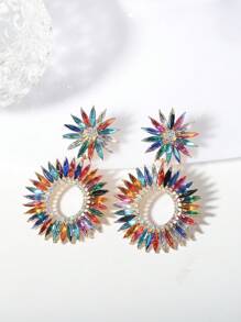 1pc Elegant Ditsy Floral Zinc Alloy Colorful Daisy Design Bohemian Dangle Earrings, Suitable For All Seasons