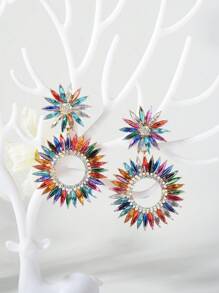 1pc Elegant Ditsy Floral Zinc Alloy Colorful Daisy Design Bohemian Dangle Earrings, Suitable For All Seasons