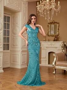 hezixi Đầm dạ hội sang trọng đính sequin lấp lánh, đầm dài dáng đuôi cá, đầm dự tiệc cưới, đầm cocktail cao cấp, đầm nữ, đầm dự tiệc cưới. - Màu xanh Bạc hà - Xem 9