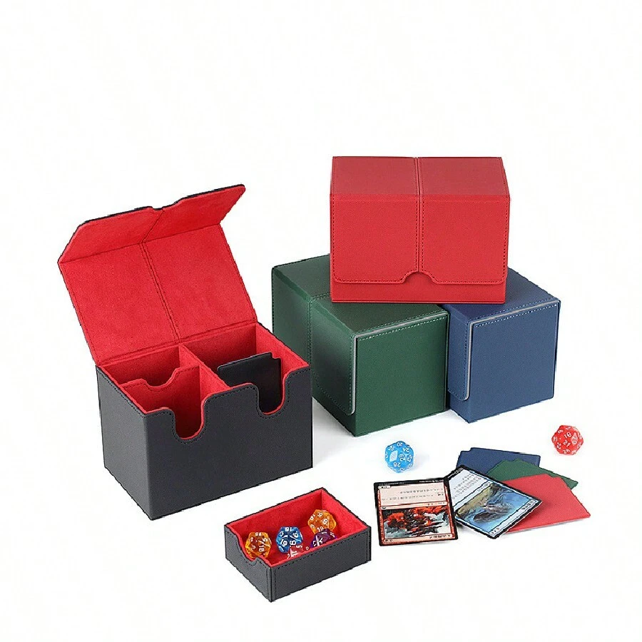 PU 皮革卡牌盒,双袖口抽屉,格子卡片收纳盒,PTCG 抽屉式卡套,可存放 160 张卡片的多功能游戏卡盒 - 彩色 - 查看 1