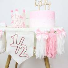 1/2 Birthday High Chair Banner With Bow, 1/2 Crown Hat With Bow, Pink & White Tassel Floral Wreath, 1/2 Year Old Birthday Party Decoration, Bow Birthday Decoration, Pink Themed Birthday Party Decoration - 1/2 Bow - View 10