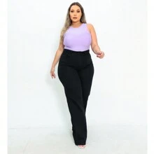 Women's Wide Leg Black Plus Size Jeans - Black - View 2