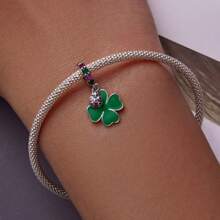 bamoer 1 pièce Pendentif Charm Arbre de Vie Argent Sterling 925 Vert avec Trèfle à Quatre Feuilles Chanceux et Perles Zirconia, Compatible avec Bracelet et Collier Originaux, Cadeau de Bijouterie DIY
